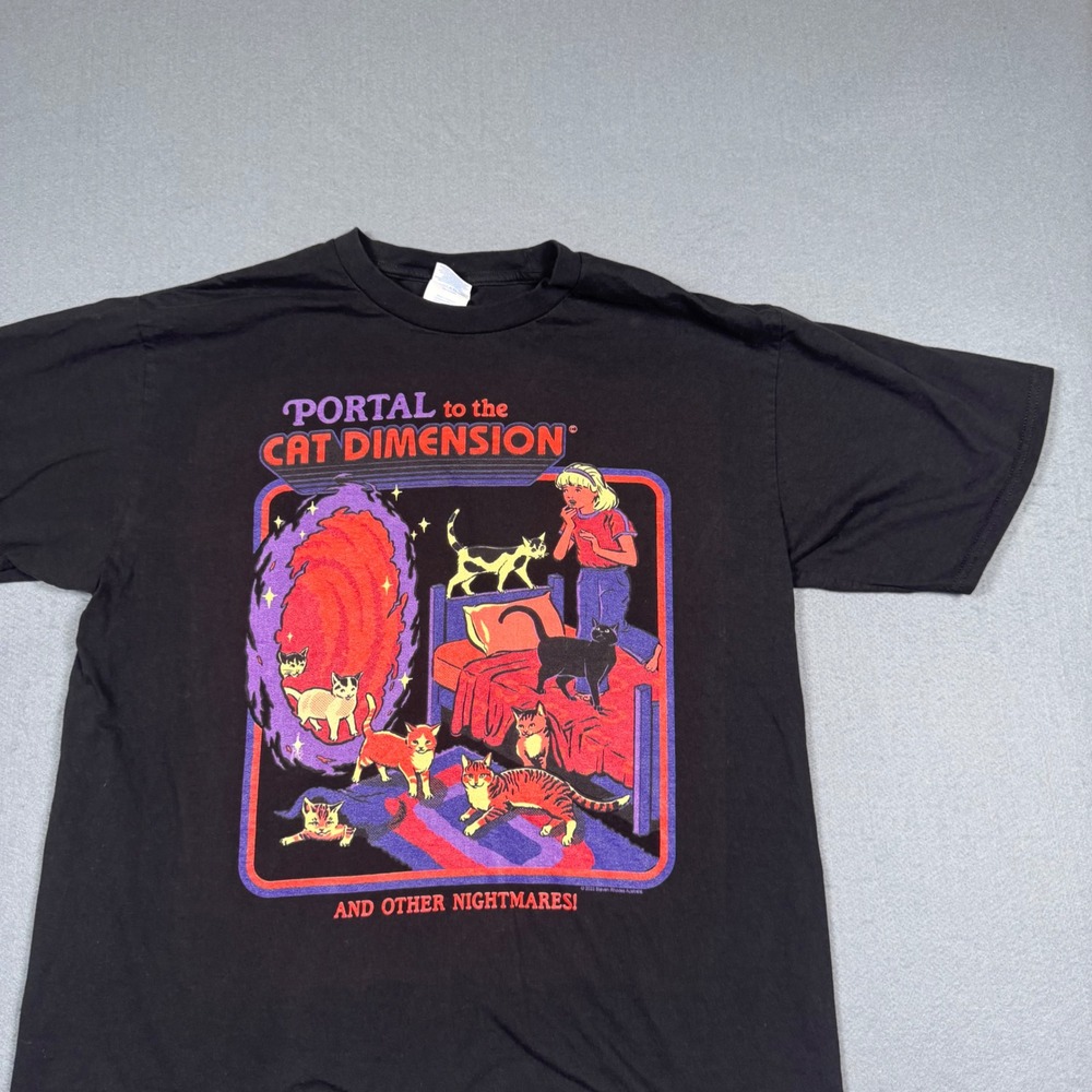 Port & Company Portal to the Cat Dimension T-Shirt Mens Large Black Graphic Tee - Picture 9 of 11